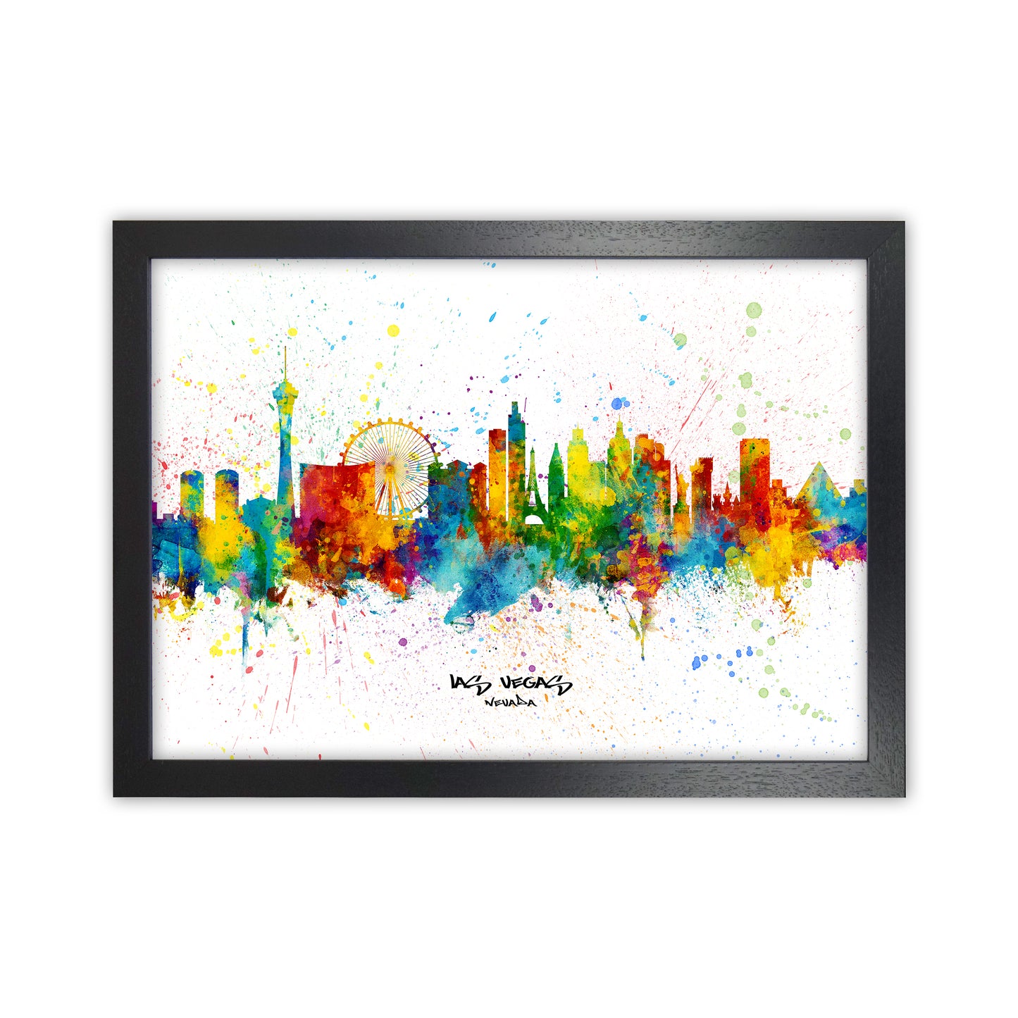 Las Vegas Nevada Skyline Splash Art Print by Michael Tompsett Black Grain
