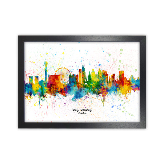 Las Vegas Nevada Skyline Splash Art Print by Michael Tompsett Black Grain