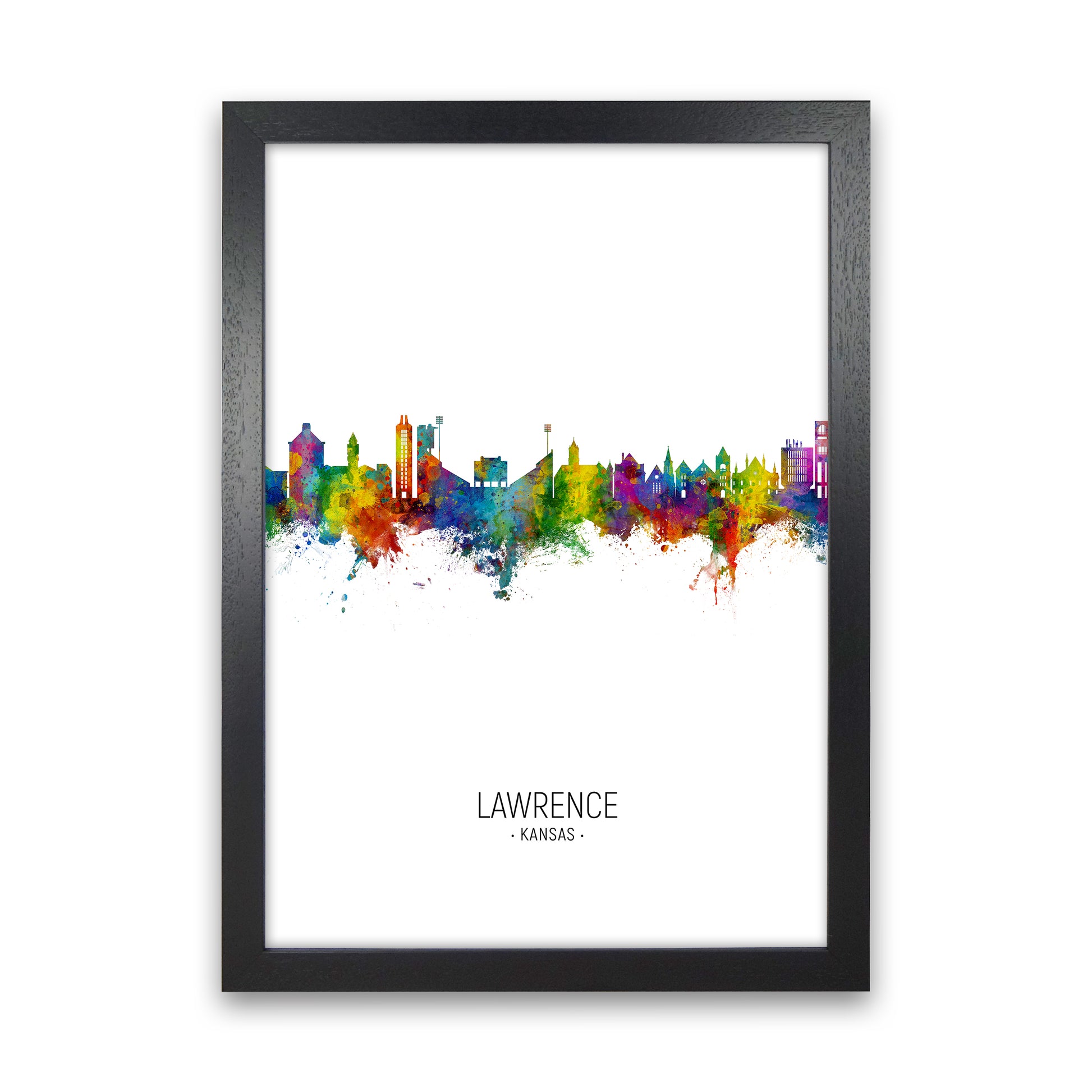 Lawrence Kansas Skyline Portrait Art Print by Michael Tompsett Black Grain