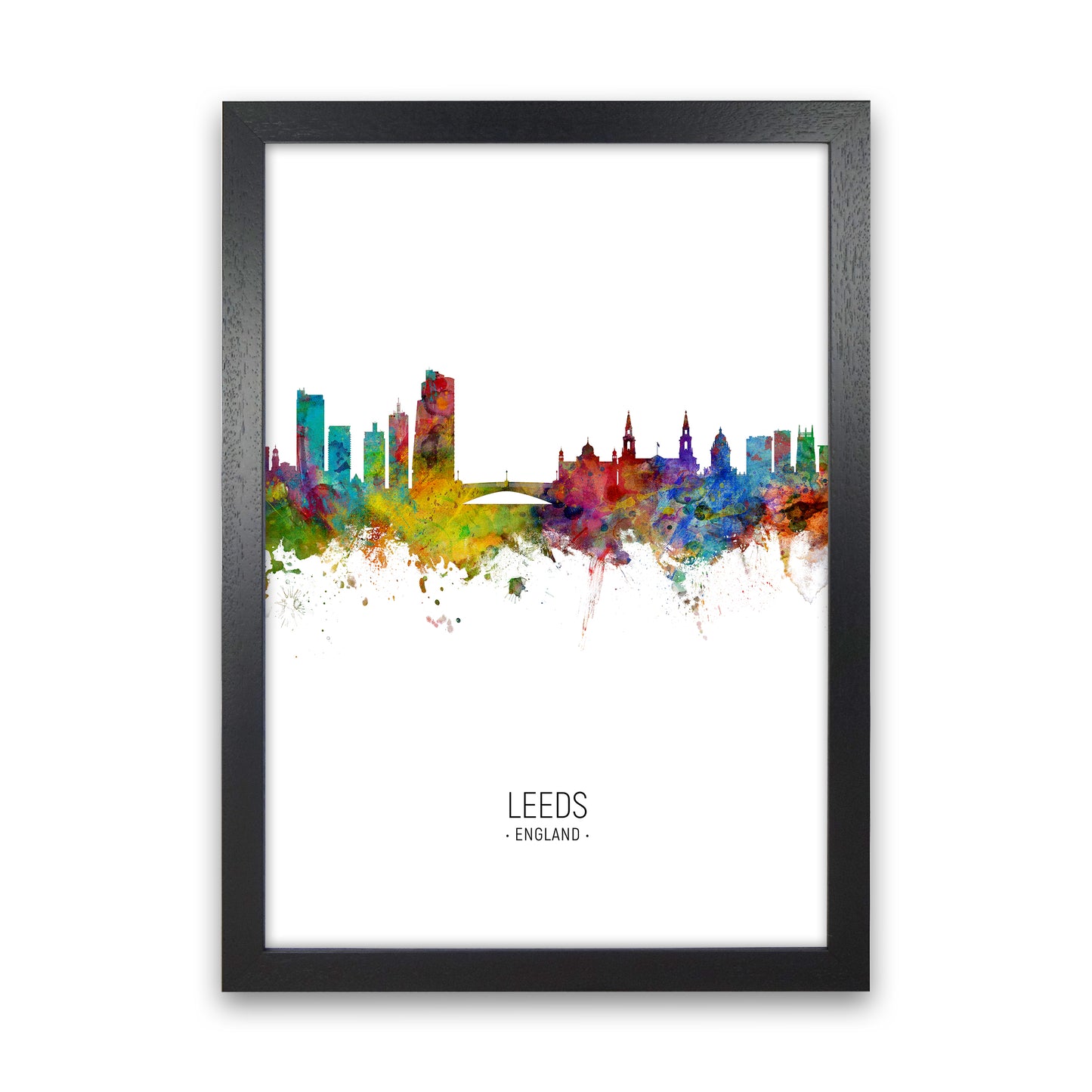 Leeds England Skyline Portrait Art Print by Michael Tompsett Black Grain