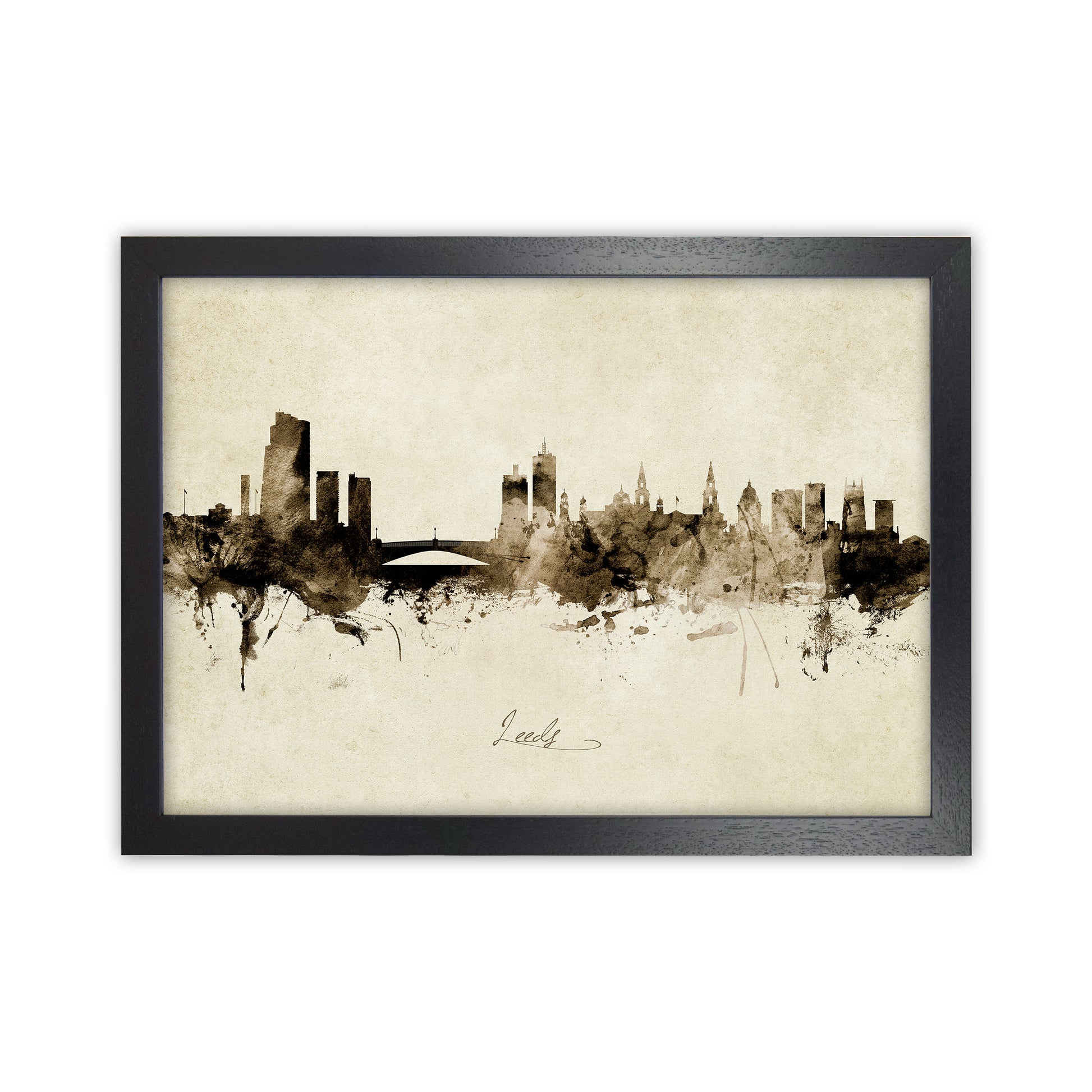 Leeds England Skyline Vintage Art Print by Michael Tompsett Black Grain