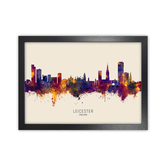 Leicester England Skyline Autumn City Name Art Print by Michael Tompsett Black Grain