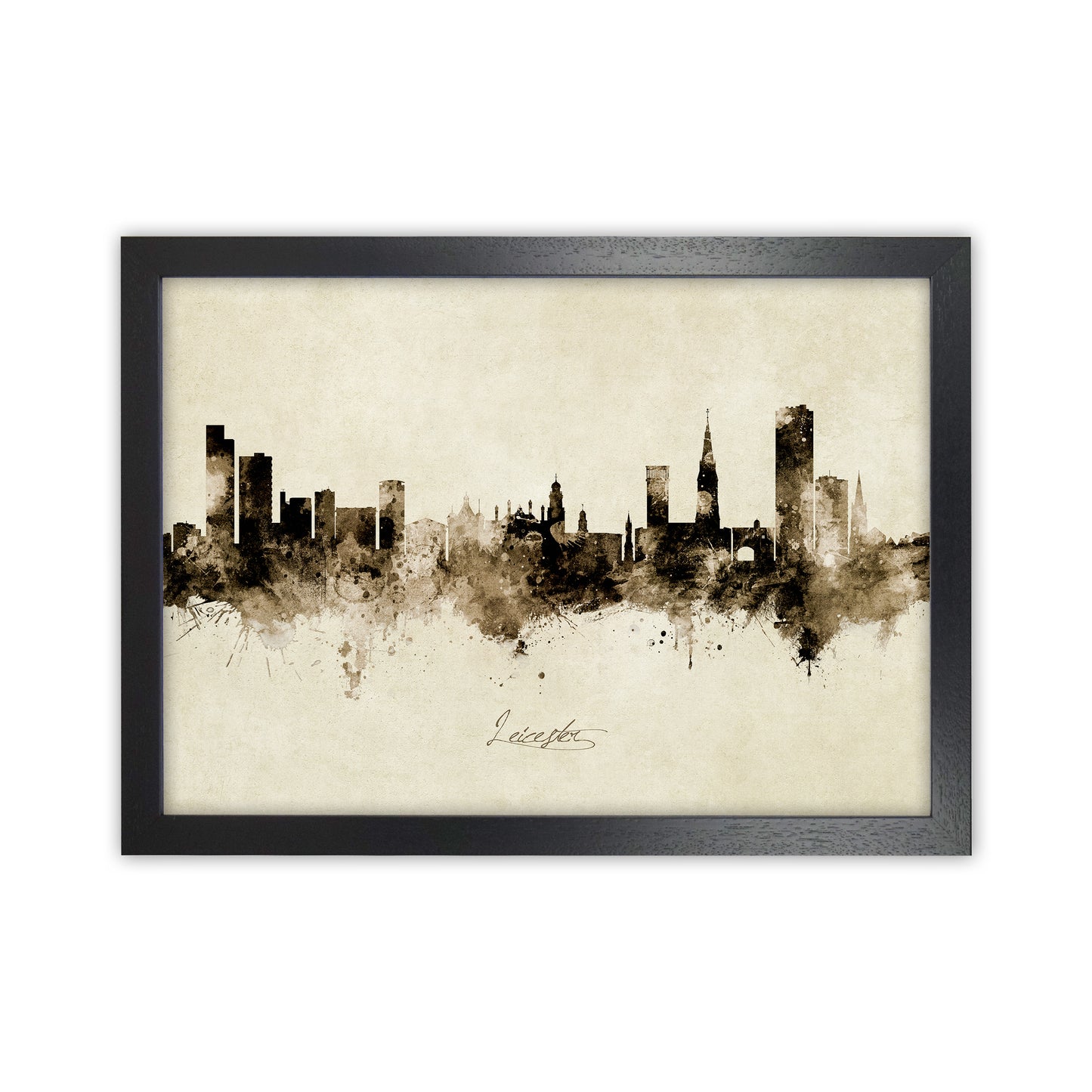 Leicester England Skyline Vintage Art Print by Michael Tompsett Black Grain