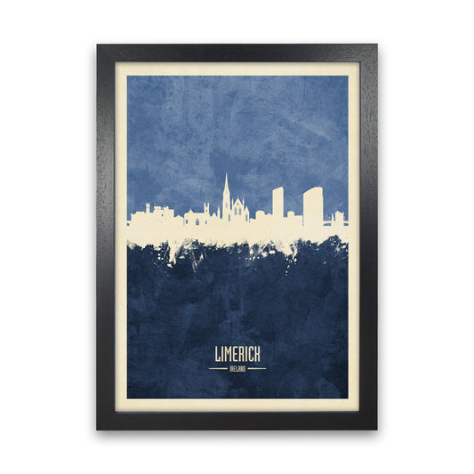 Limerick Ireland Skyline Portrait Navy Art Print by Michael Tompsett Black Grain