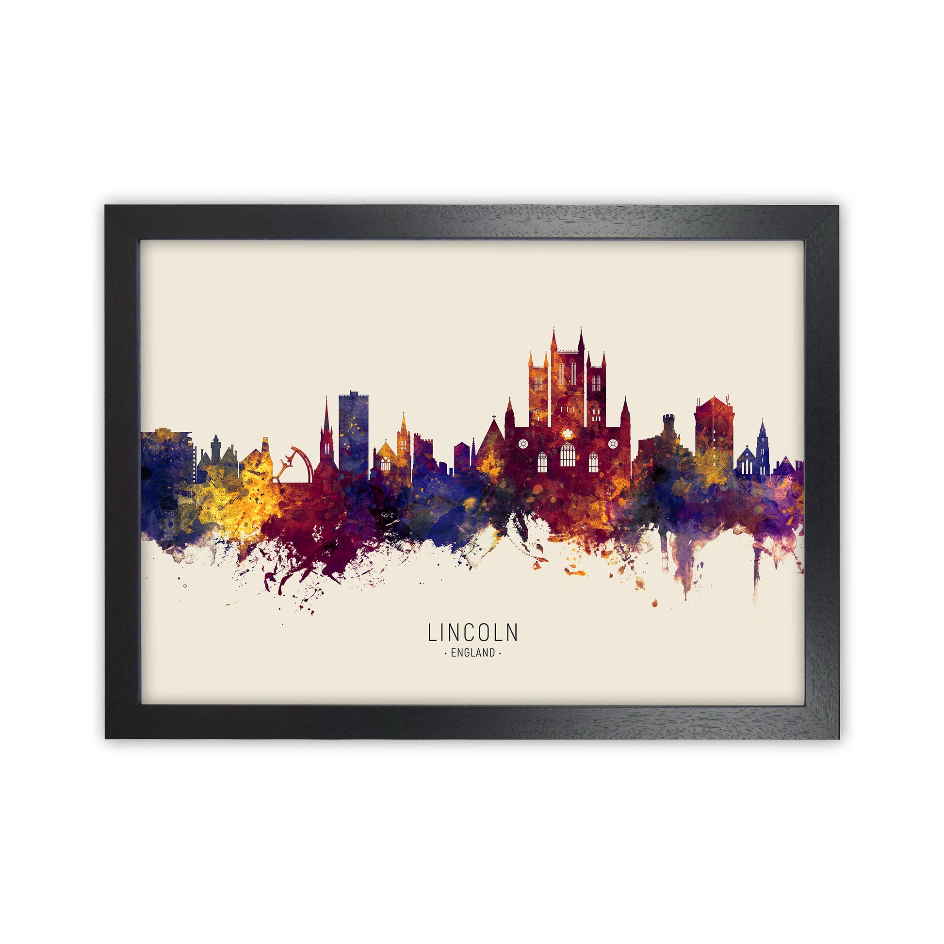 Lincoln England Skyline Autumn City Name Art Print by Michael Tompsett Black Grain