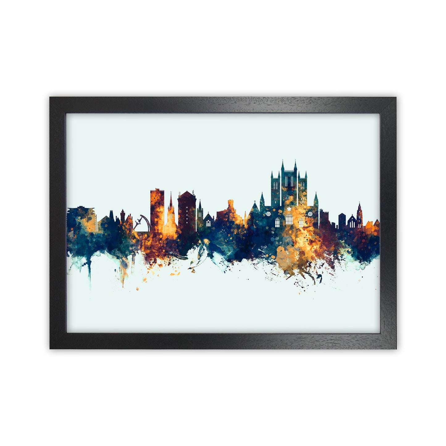 Lincoln England Skyline Blue Orange Art Print by Michael Tompsett Black Grain