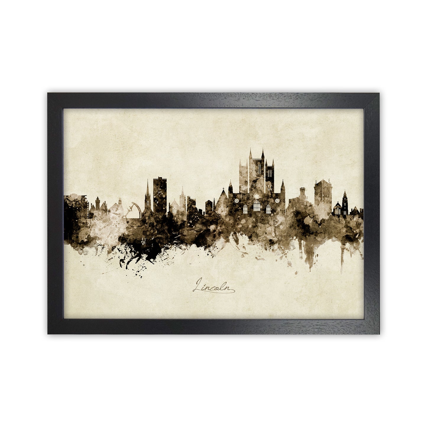Lincoln England Skyline Vintage Art Print by Michael Tompsett Black Grain