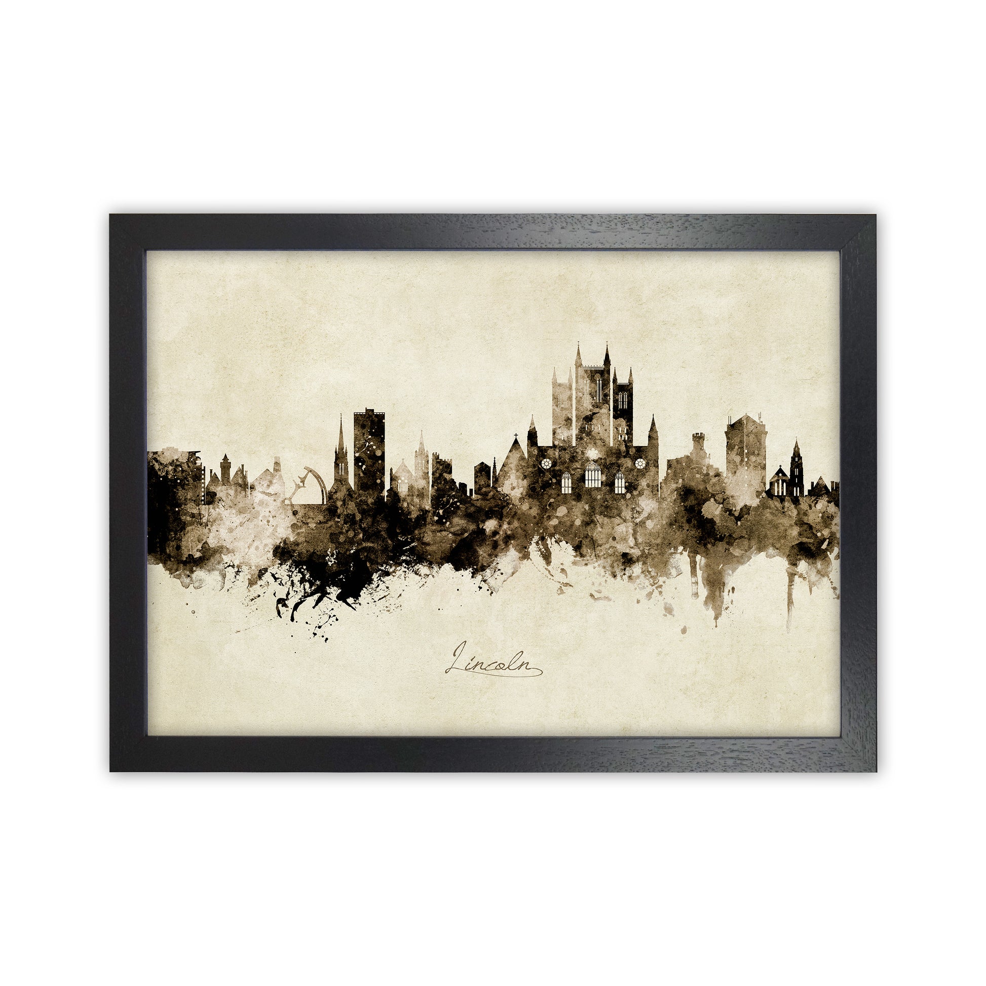Lincoln England Skyline Vintage Art Print by Michael Tompsett Black Grain