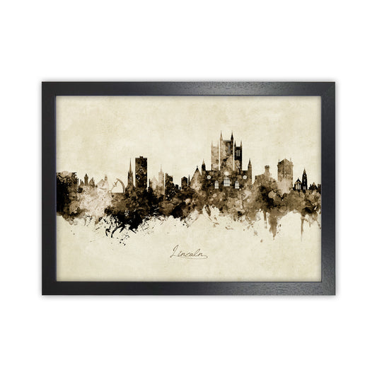 Lincoln England Skyline Vintage Art Print by Michael Tompsett Black Grain