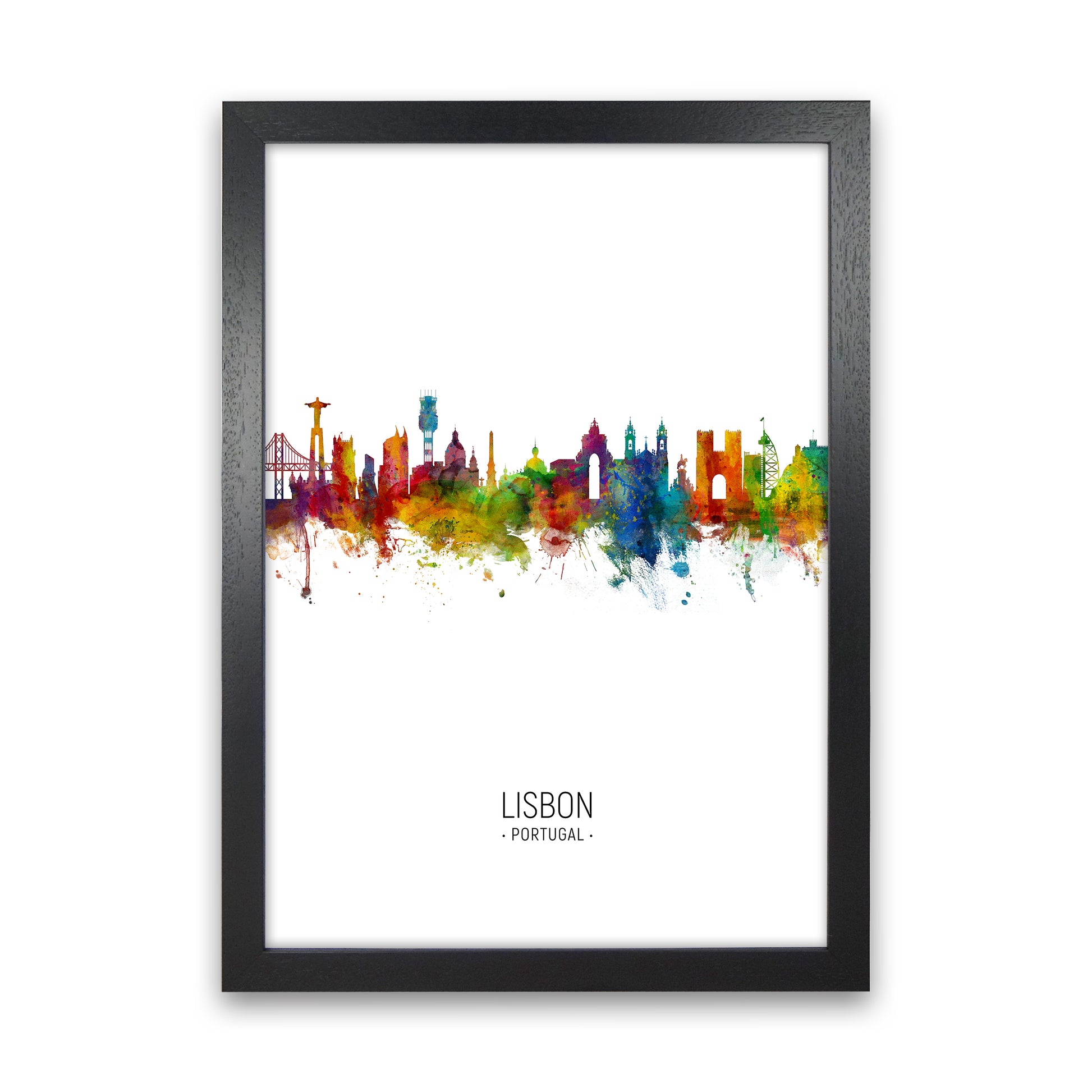 Lisbon Portugal Skyline Portrait Art Print by Michael Tompsett Black Grain