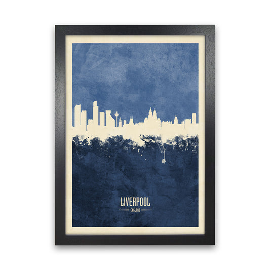 Liverpool England Skyline Portrait Navy Art Print by Michael Tompsett Black Grain
