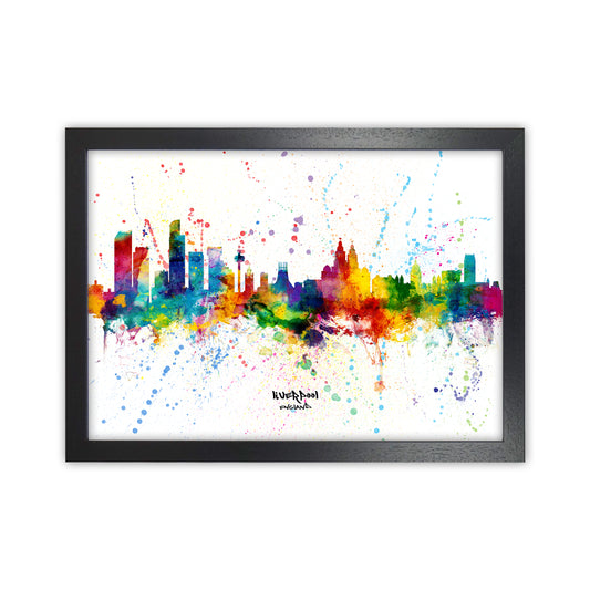 Liverpool England Skyline Splash Art Print by Michael Tompsett Black Grain