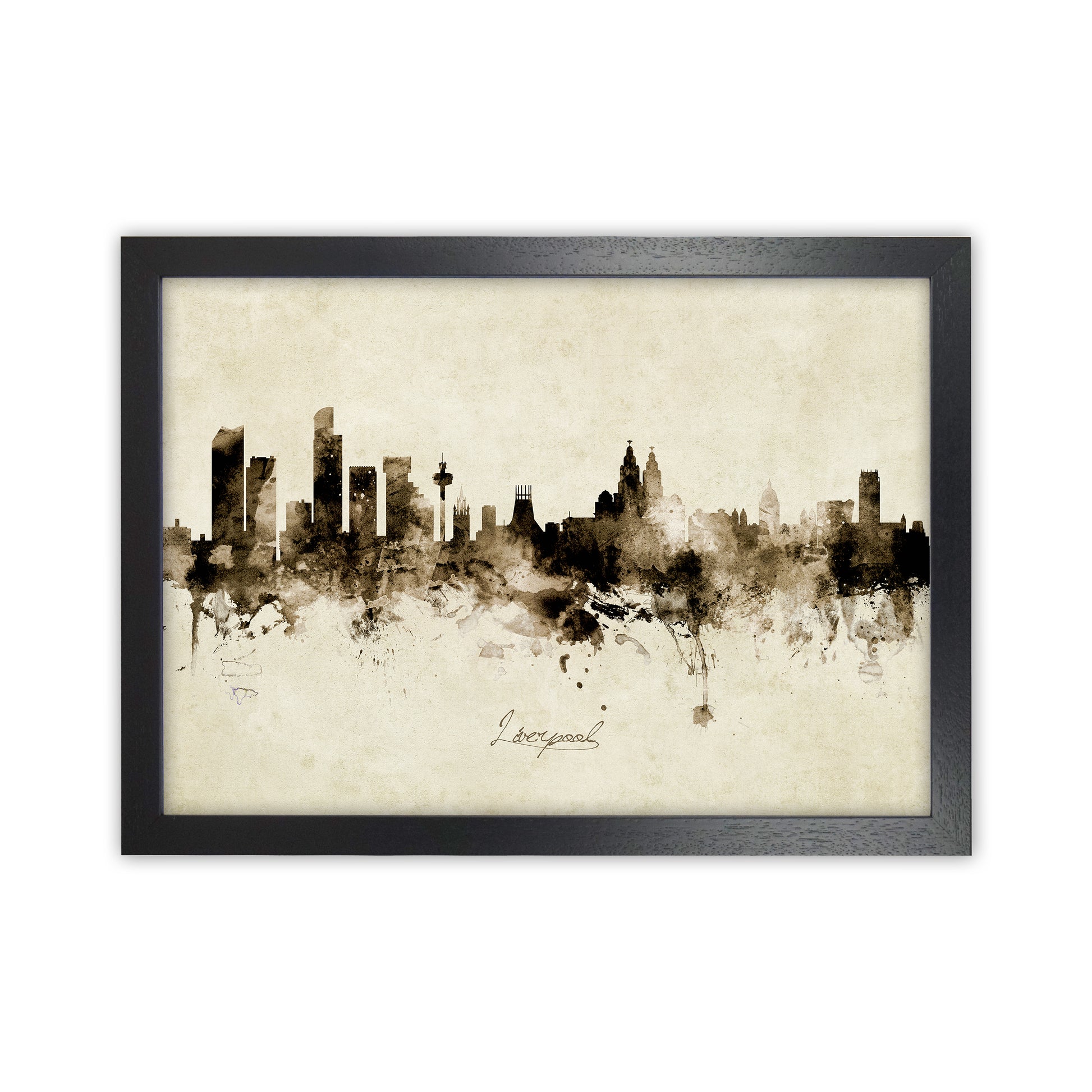 Liverpool England Skyline Vintage Art Print by Michael Tompsett Black Grain