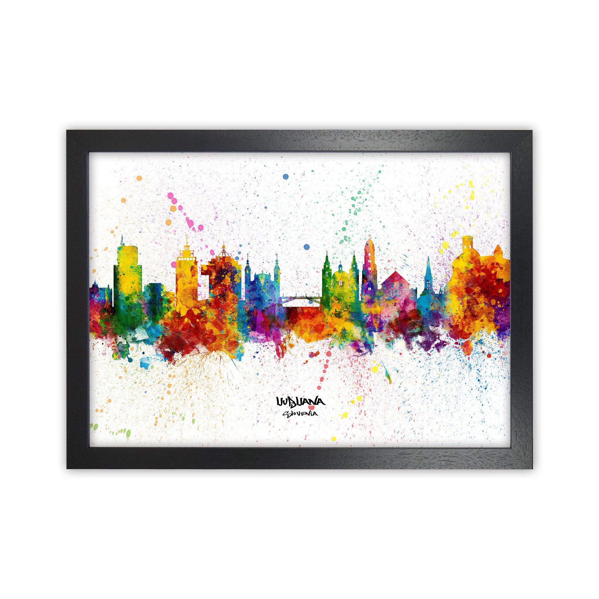 Ljubljana Slovenia Skyline Splash Art Print by Michael Tompsett Black Grain