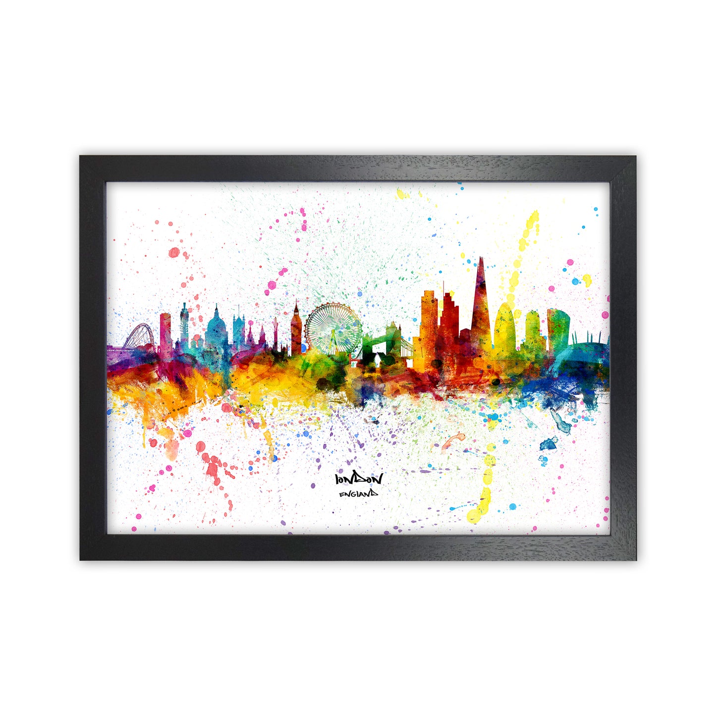London England Skyline Splash Art Print by Michael Tompsett Black Grain