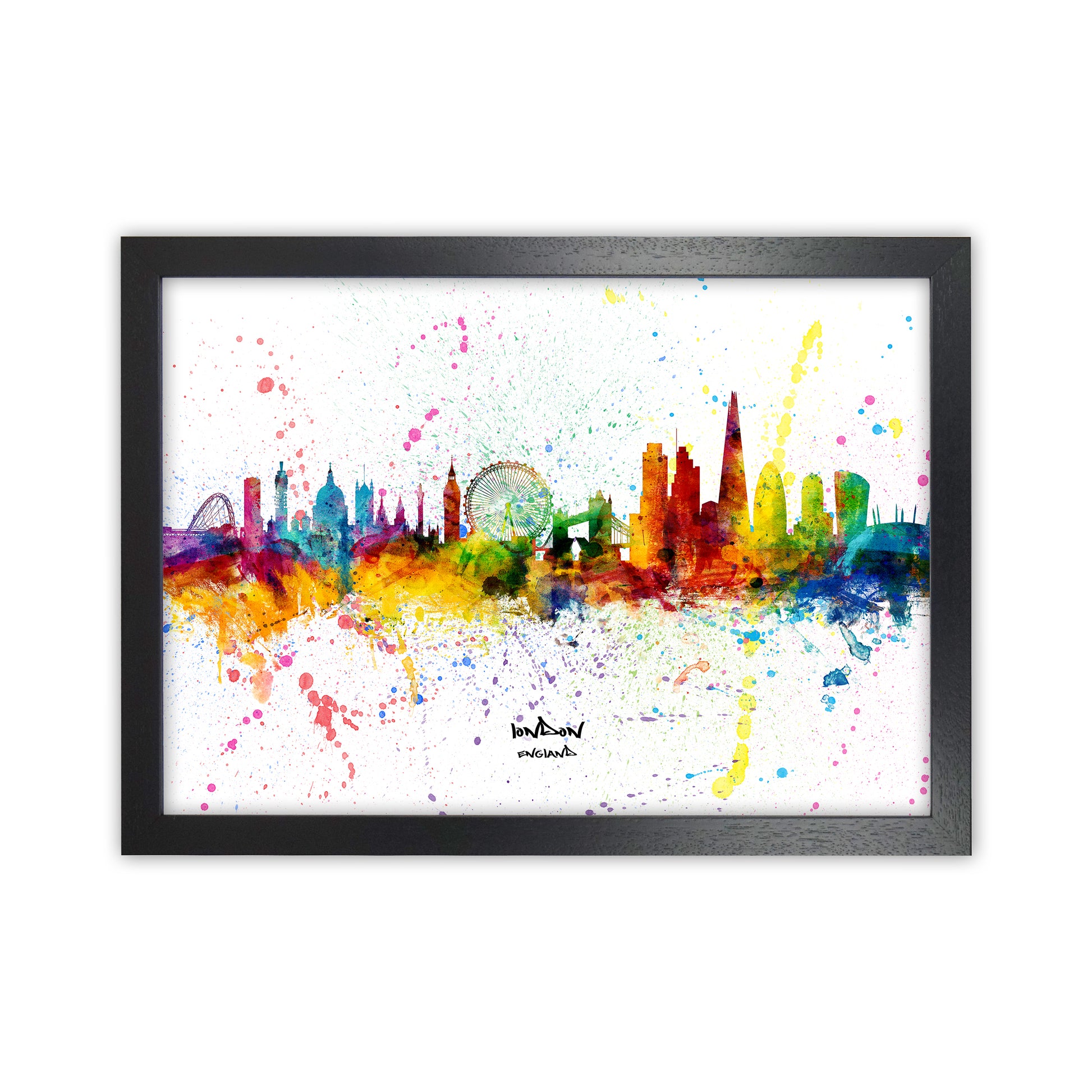 London England Skyline Splash Art Print by Michael Tompsett Black Grain