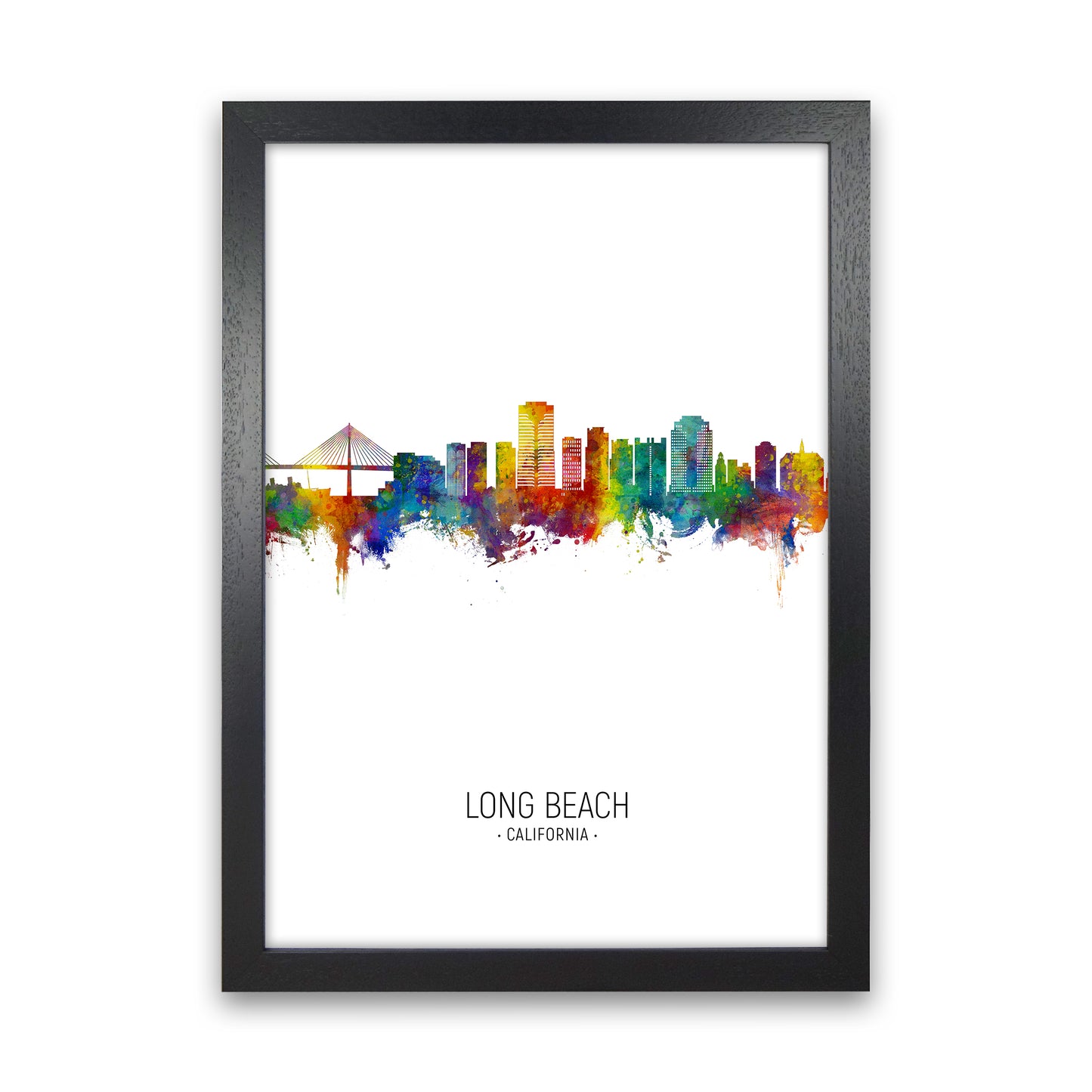 Long Beach California Skyline Portrait Art Print by Michael Tompsett Black Grain
