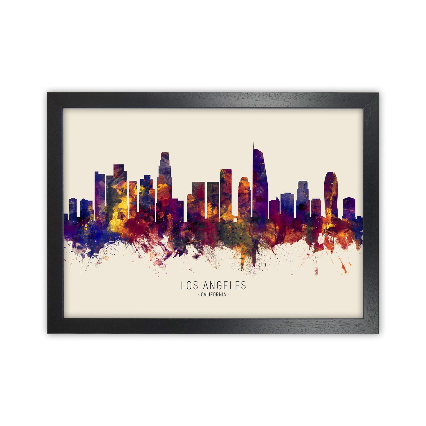 Los Angeles California Skyline Autumn City Name Art Print by Michael Tompsett Black Grain