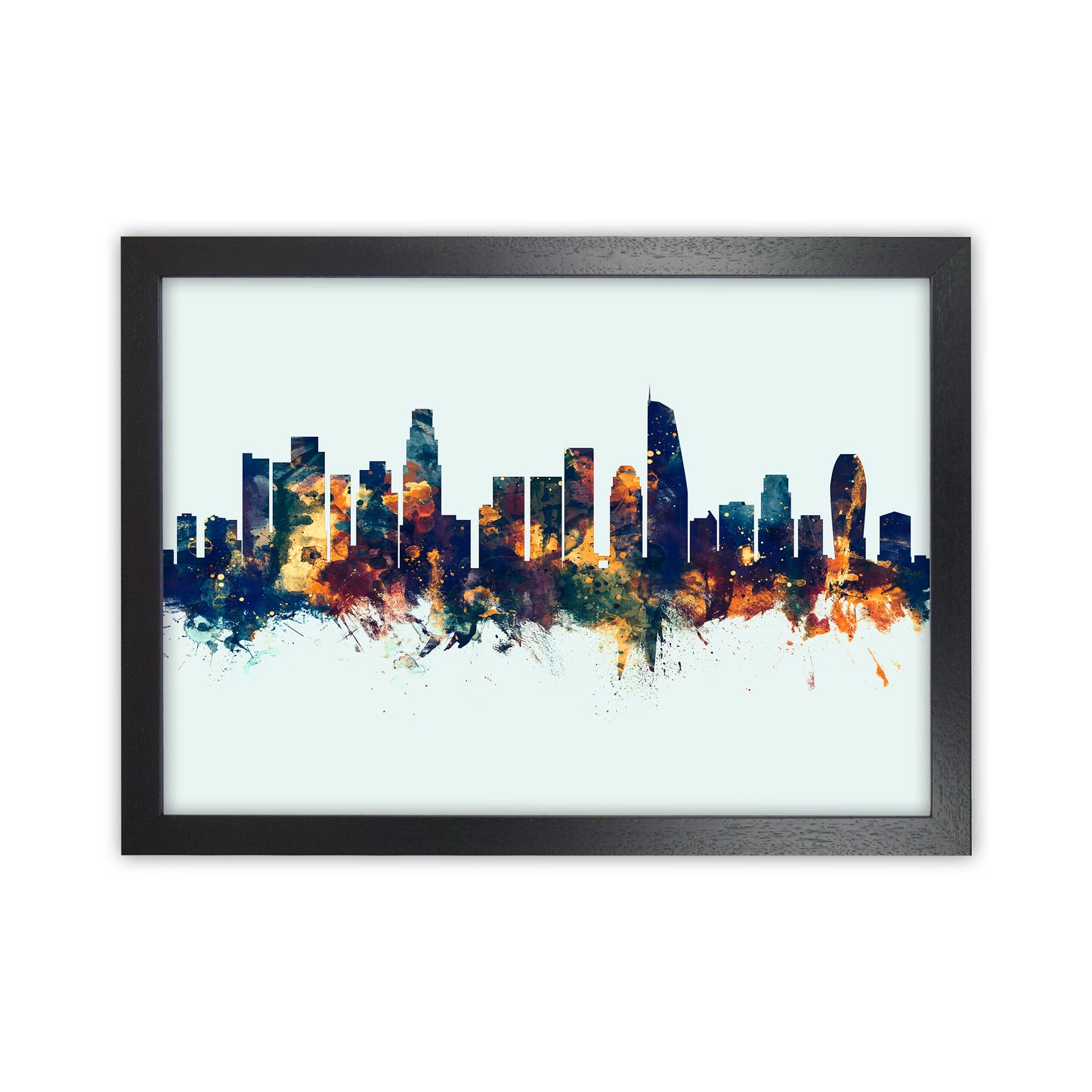 Los Angeles California Skyline Blue Orange Art Print by Michael Tompsett Black Grain