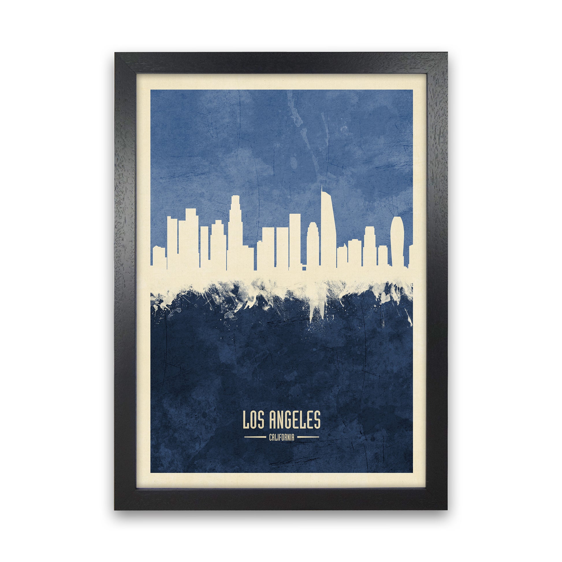 Los Angeles California Skyline Portrait Navy Art Print by Michael Tompsett Black Grain