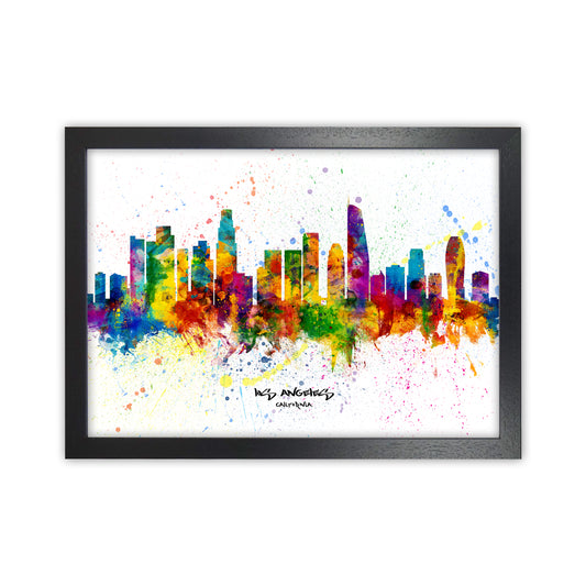 Los Angeles California Skyline Splash Art Print by Michael Tompsett Black Grain