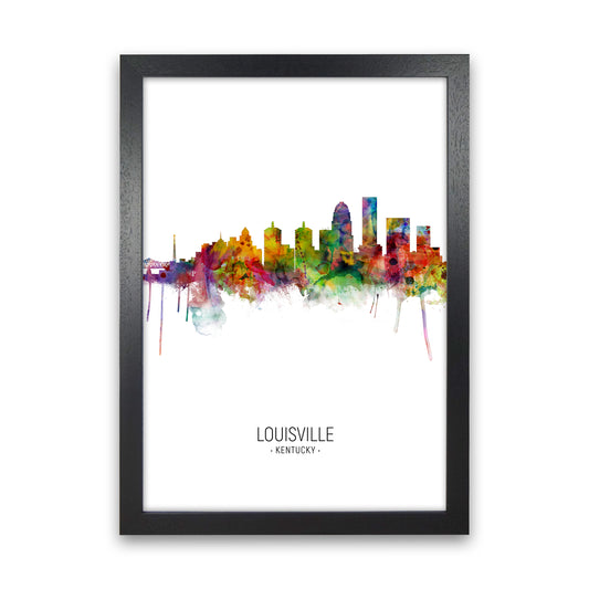 Louisville Kentucky Skyline Portrait Art Print by Michael Tompsett Black Grain