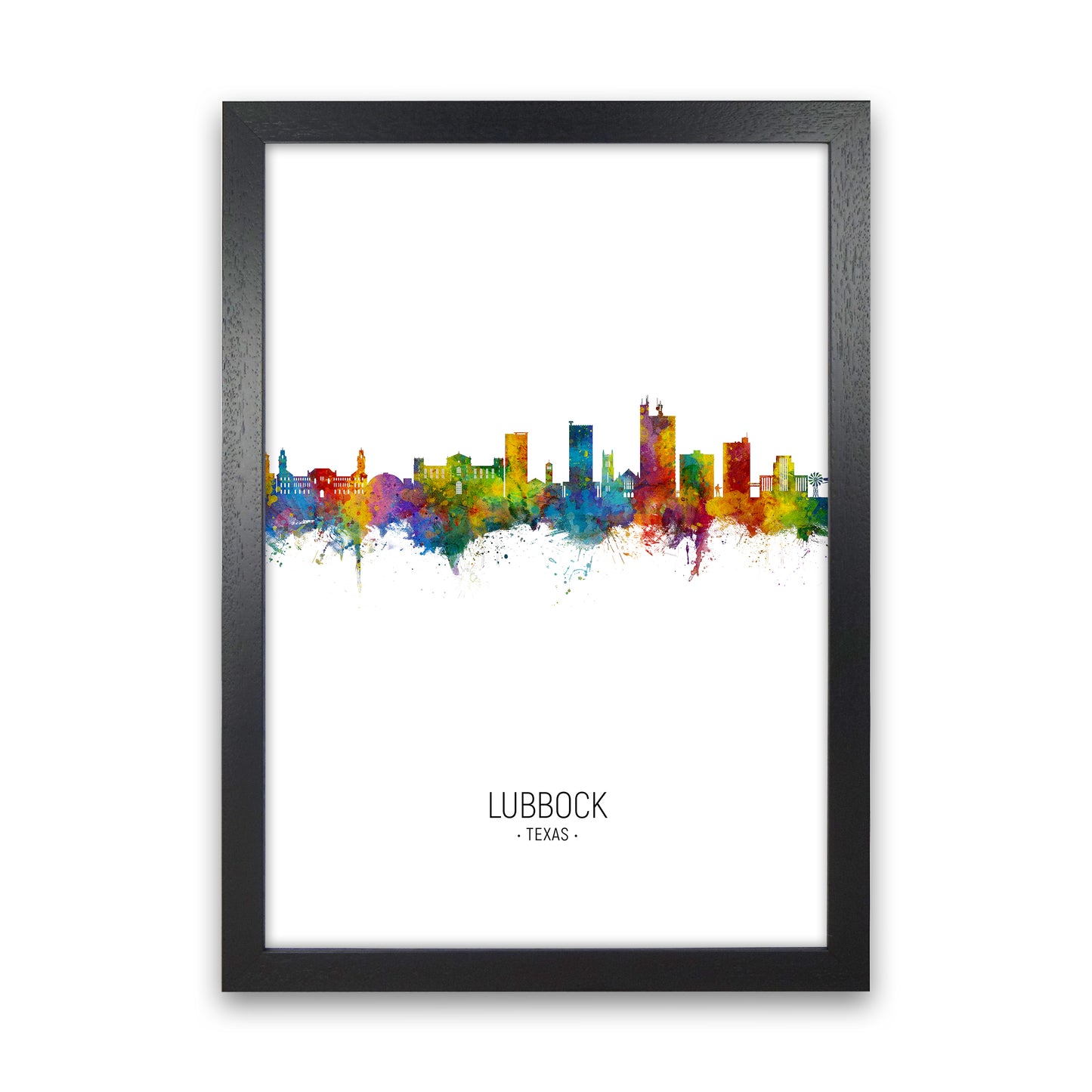 Lubbock Texas Skyline Portrait Art Print by Michael Tompsett Black Grain