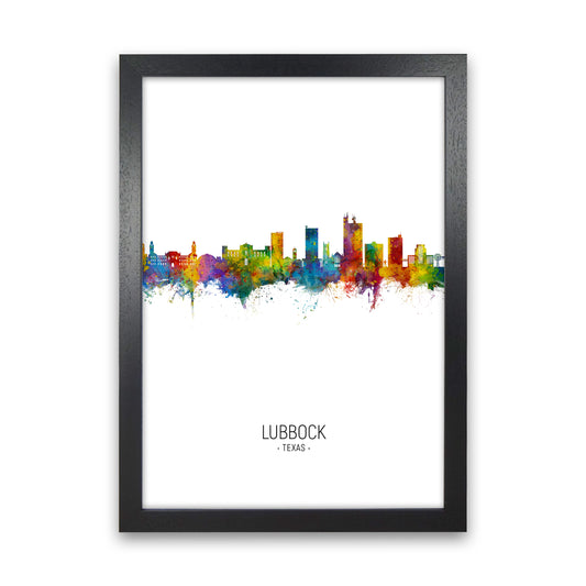 Lubbock Texas Skyline Portrait Art Print by Michael Tompsett Black Grain