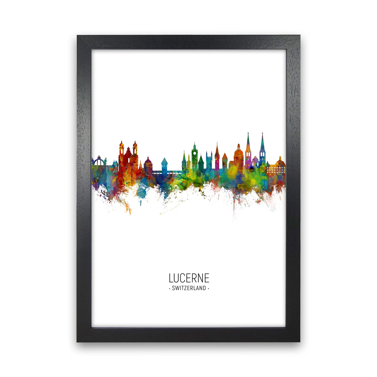 Lucerne Switzerland Skyline Portrait Art Print by Michael Tompsett Black Grain