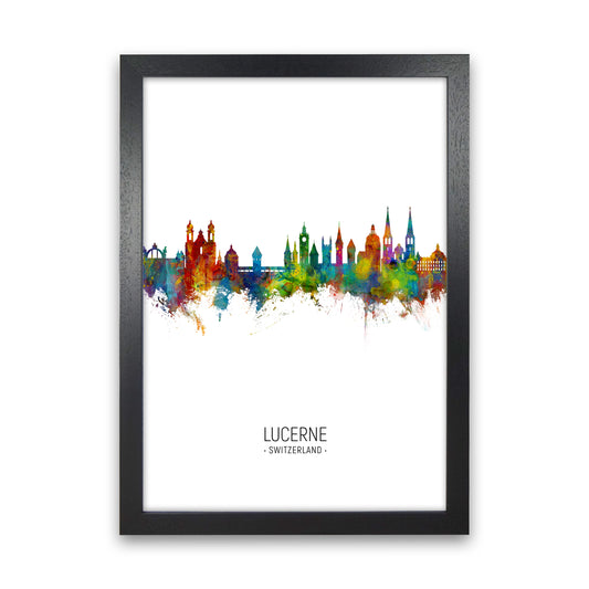 Lucerne Switzerland Skyline Portrait Art Print by Michael Tompsett Black Grain