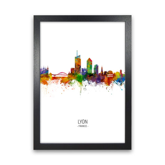 Lyon France Skyline Portrait Art Print by Michael Tompsett Black Grain