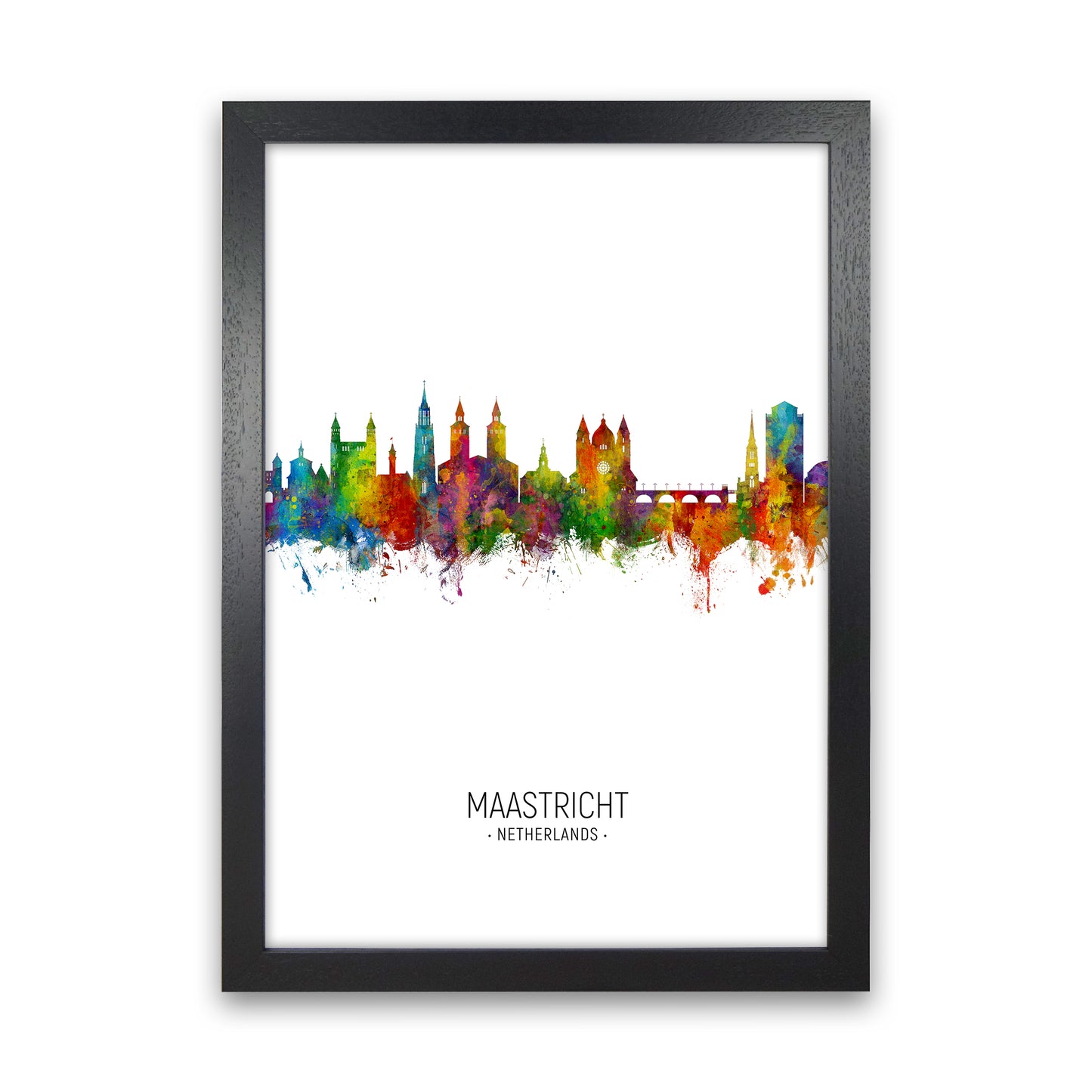 Maastricht Netherlands Skyline Portrait Art Print by Michael Tompsett Black Grain