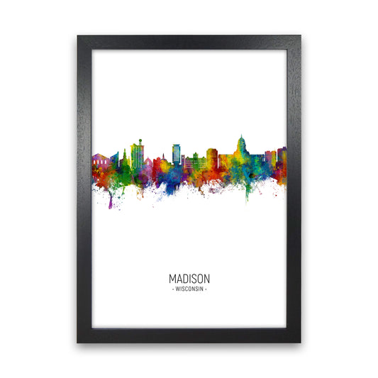 Madison Wisconsin Skyline Portrait Art Print by Michael Tompsett Black Grain