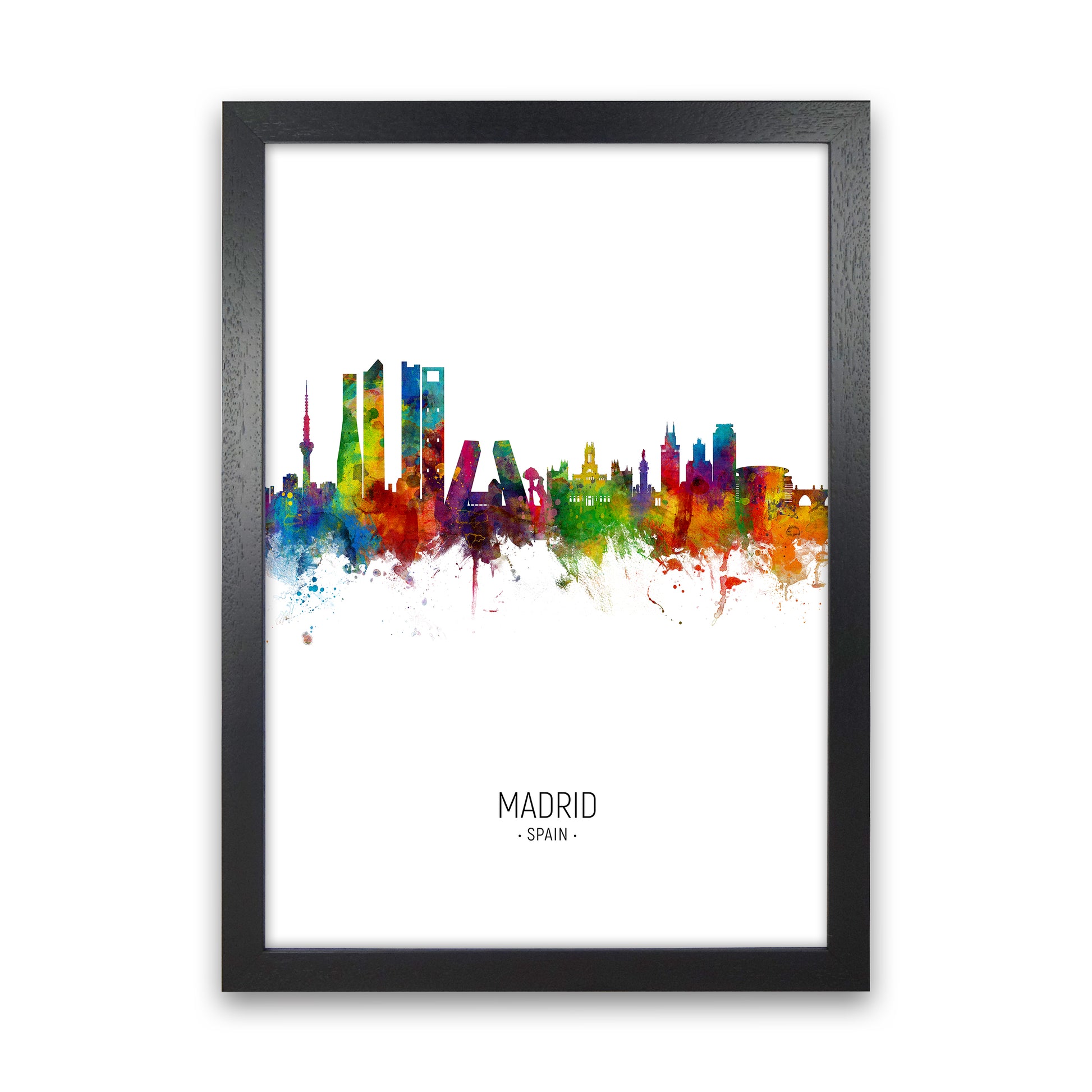Madrid Spain Skyline Portrait Art Print by Michael Tompsett Black Grain