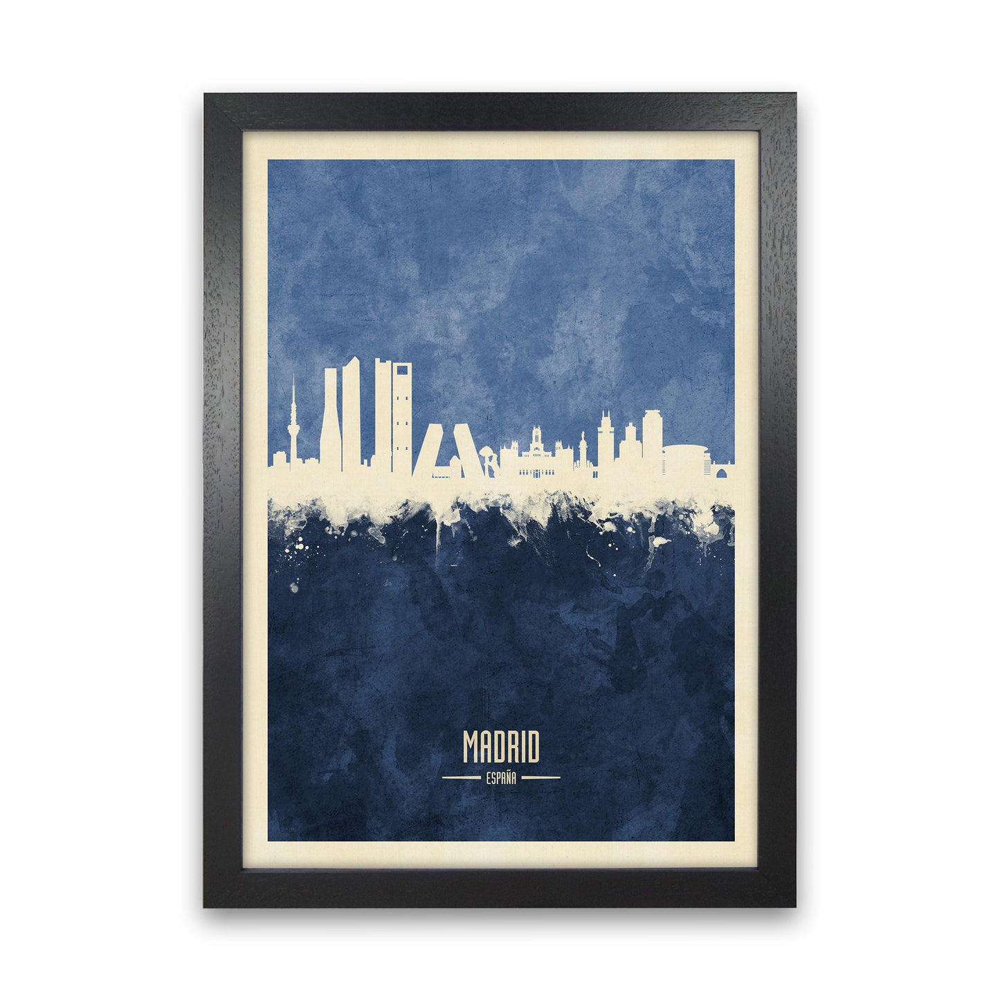 Madrid Spain Skyline Portrait Navy Art Print by Michael Tompsett Black Grain