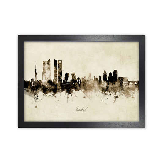 Madrid Spain Skyline Vintage Art Print by Michael Tompsett Black Grain