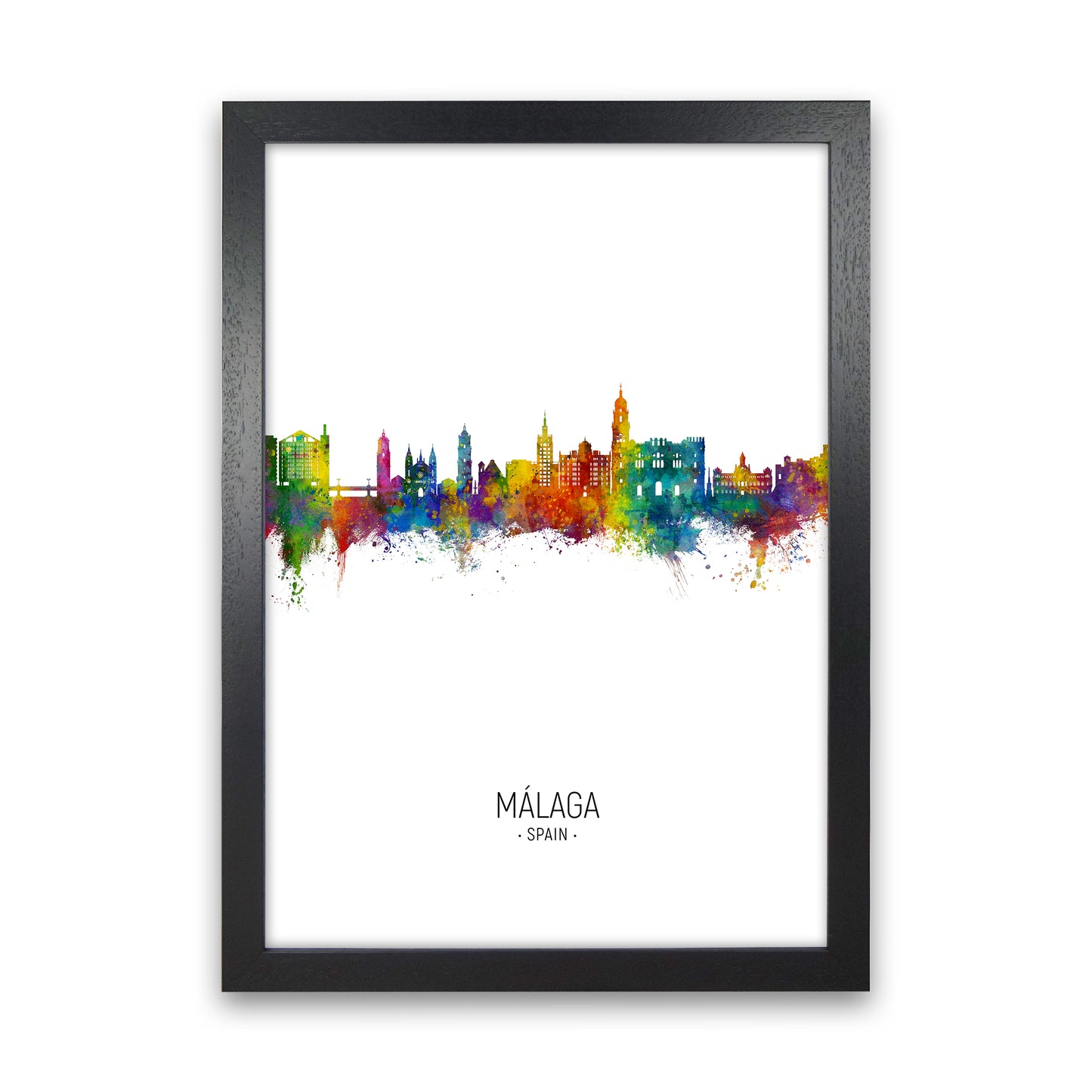 Malaga Spain Skyline Portrait Art Print by Michael Tompsett Black Grain