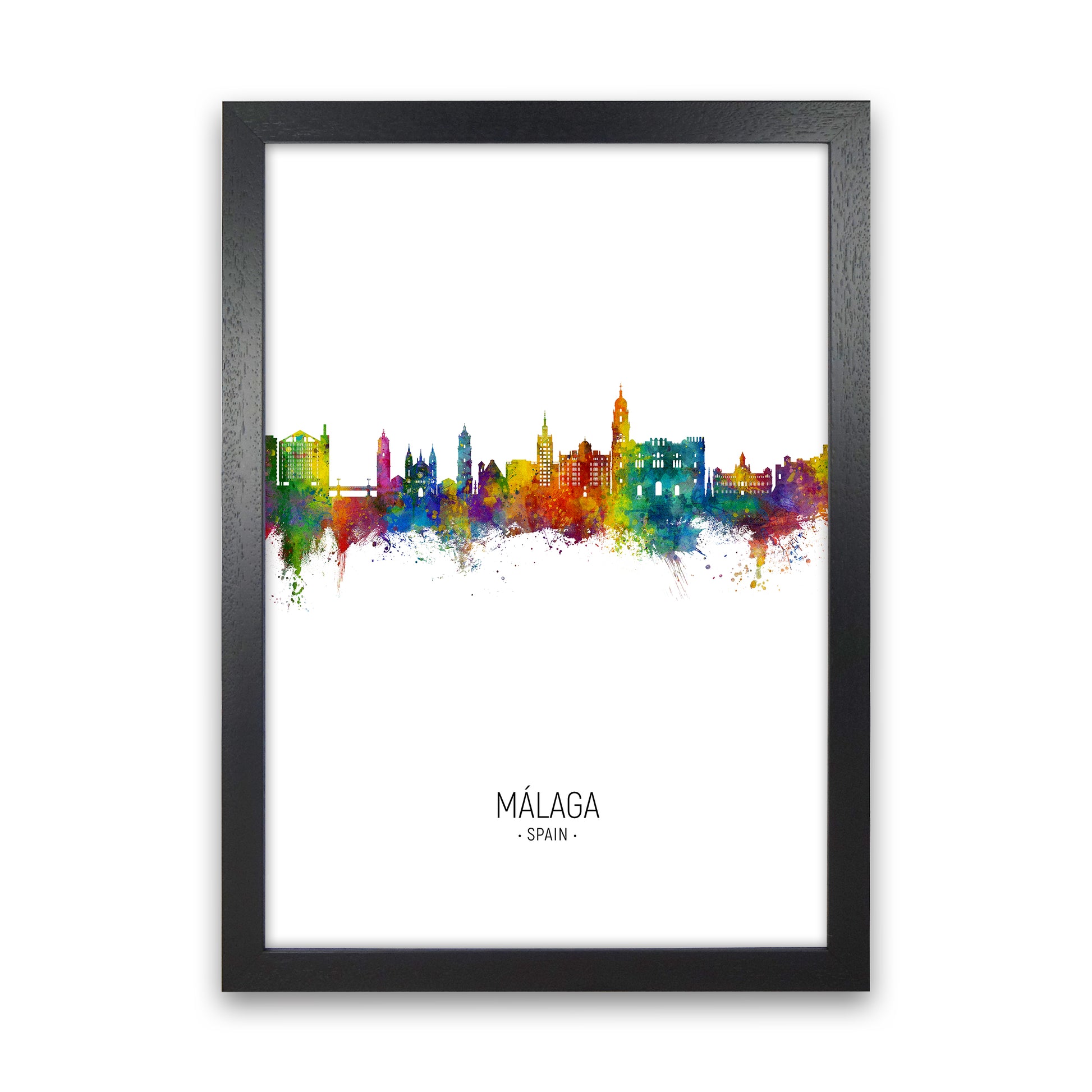 Malaga Spain Skyline Portrait Art Print by Michael Tompsett Black Grain