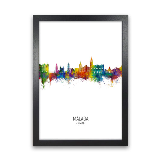 Malaga Spain Skyline Portrait Art Print by Michael Tompsett Black Grain