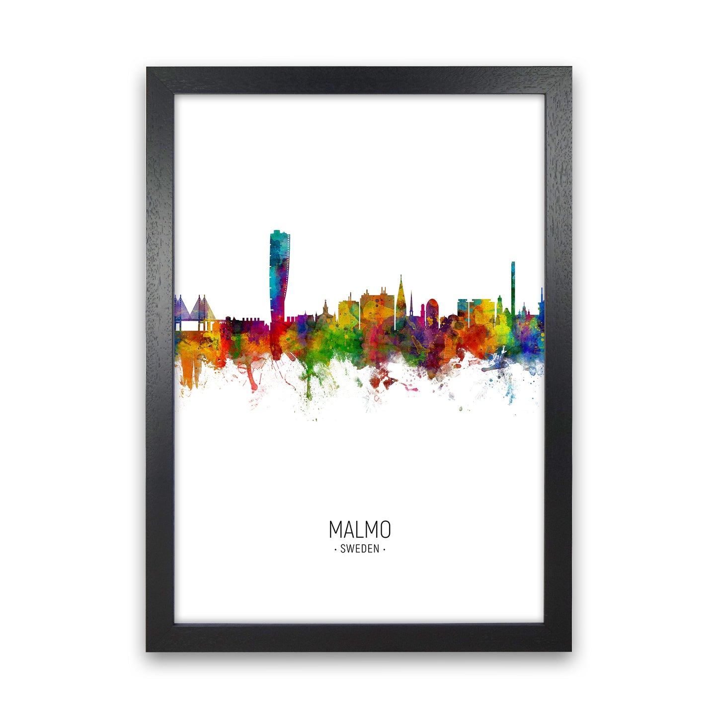 Malmo Sweden Skyline Portrait Art Print by Michael Tompsett Black Grain