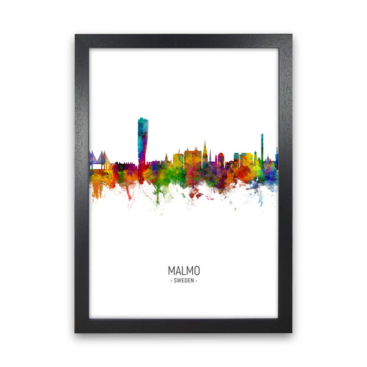 Malmo Sweden Skyline Portrait Art Print by Michael Tompsett Black Grain