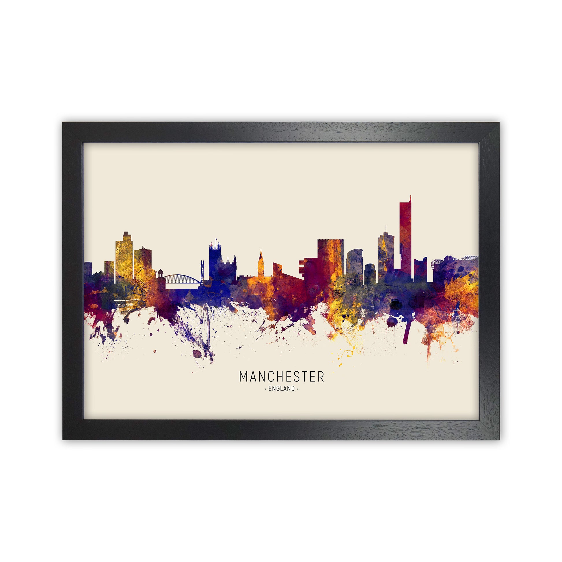 Manchester England Skyline Autumn City Name Art Print by Michael Tompsett Black Grain