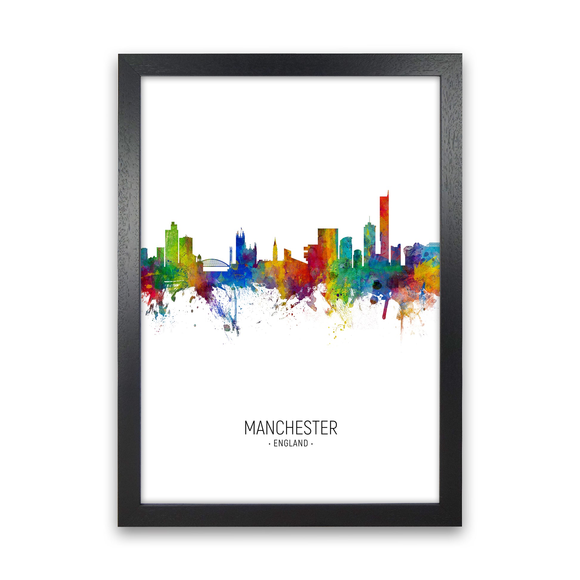Manchester England Skyline Portrait Art Print by Michael Tompsett Black Grain