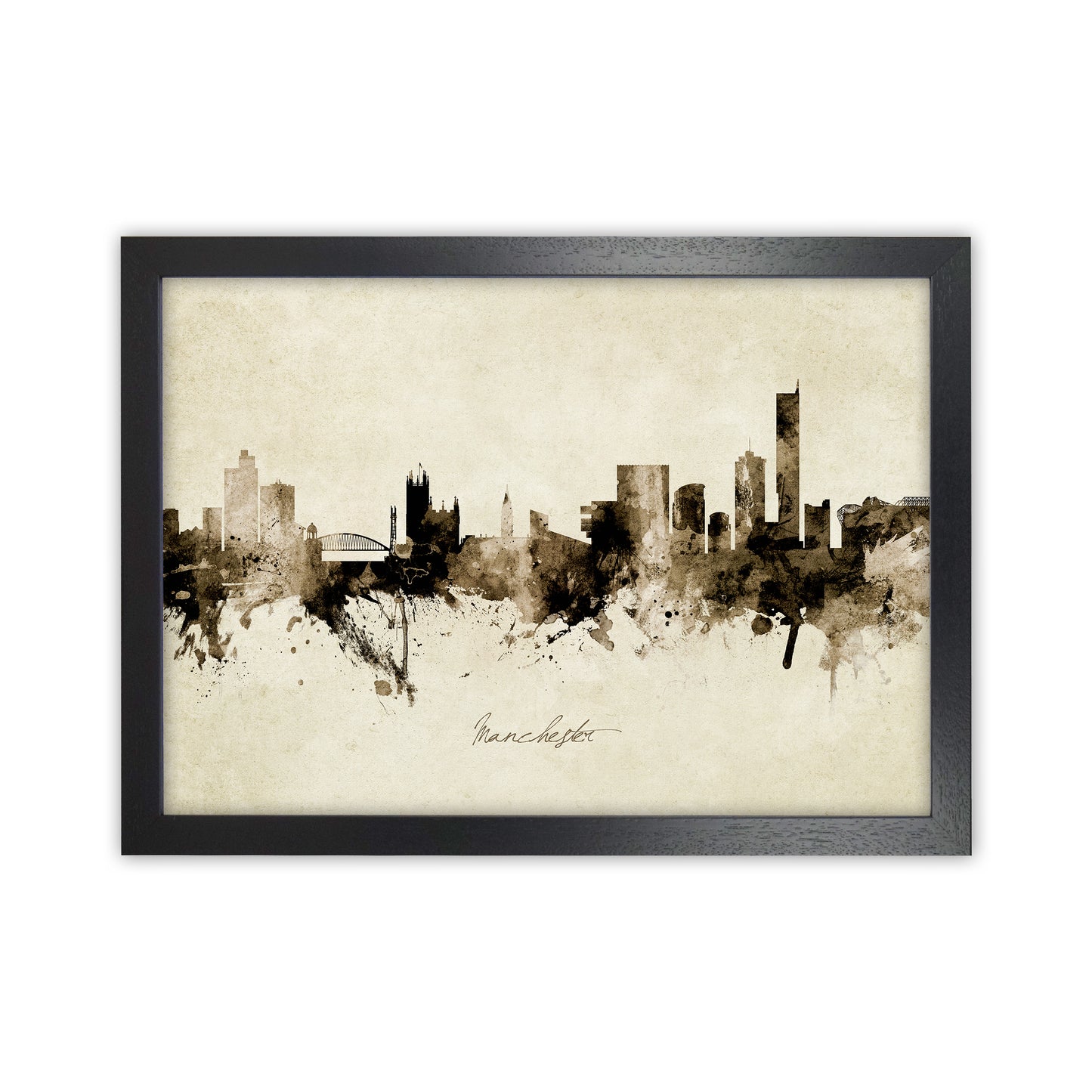 Manchester England Skyline Vintage Art Print by Michael Tompsett Black Grain