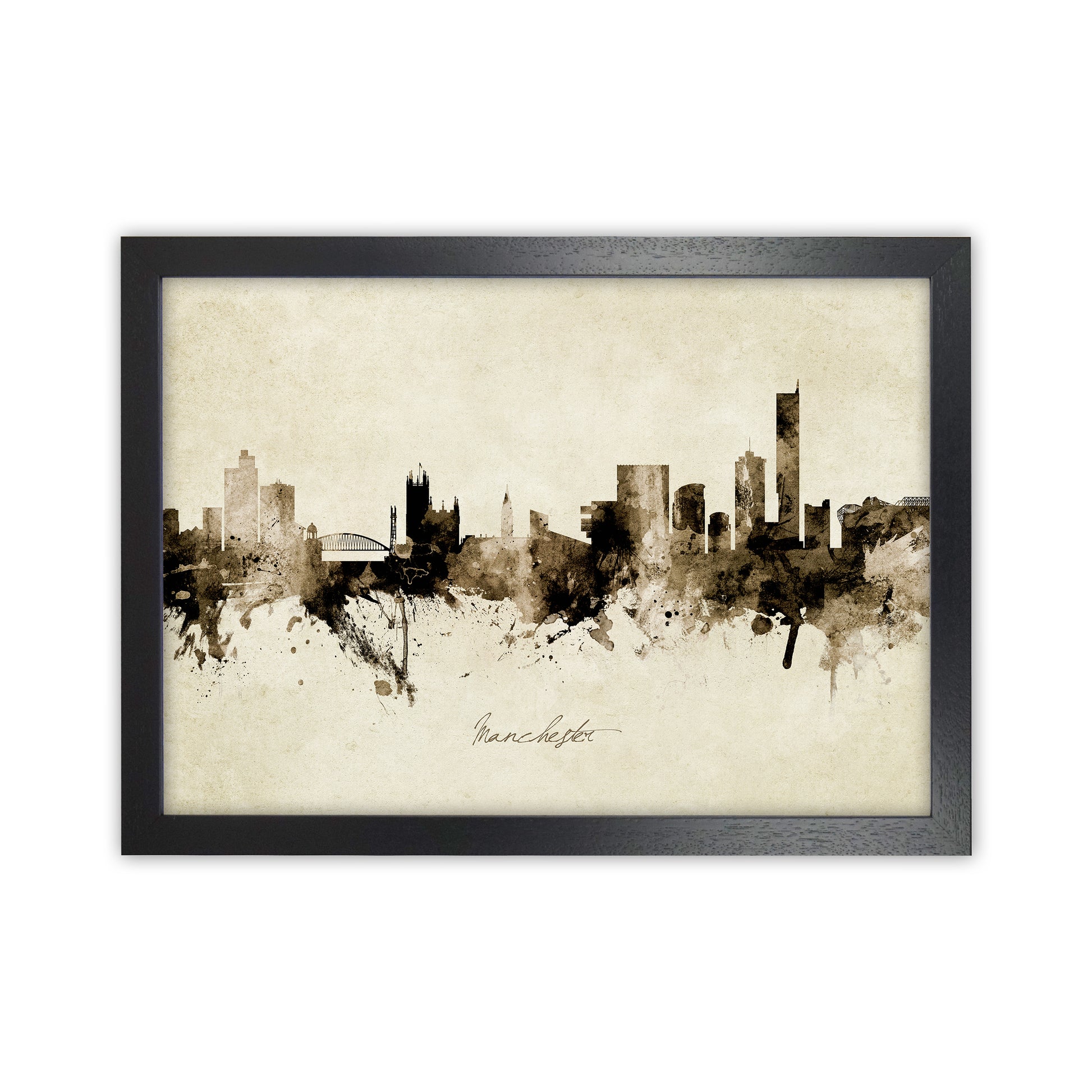 Manchester England Skyline Vintage Art Print by Michael Tompsett Black Grain