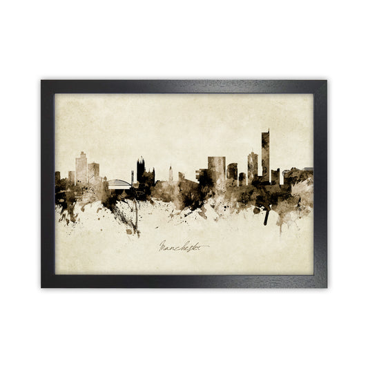Manchester England Skyline Vintage Art Print by Michael Tompsett Black Grain