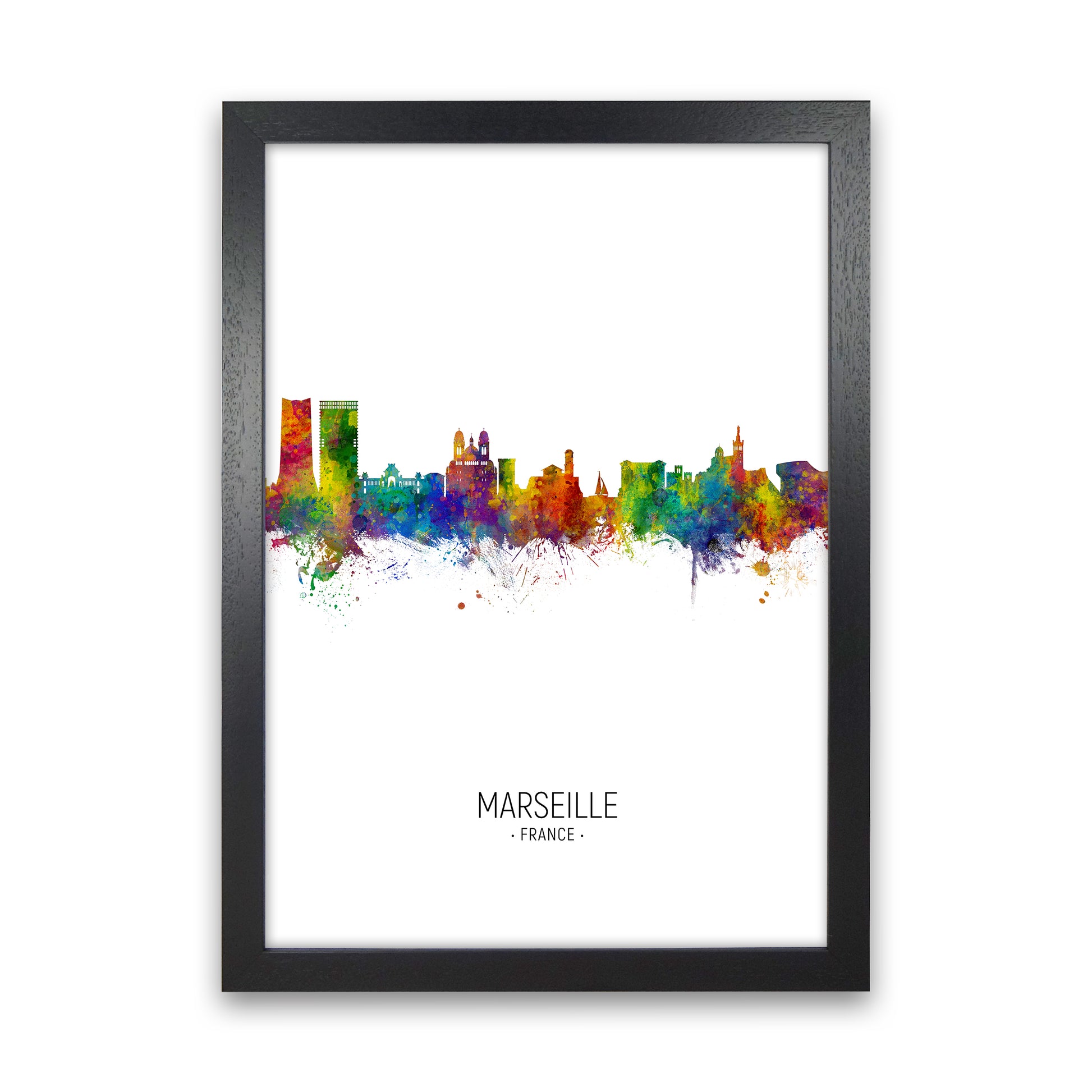 Marseille France Skyline Portrait Art Print by Michael Tompsett Black Grain