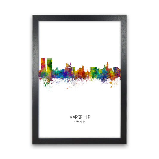Marseille France Skyline Portrait Art Print by Michael Tompsett Black Grain