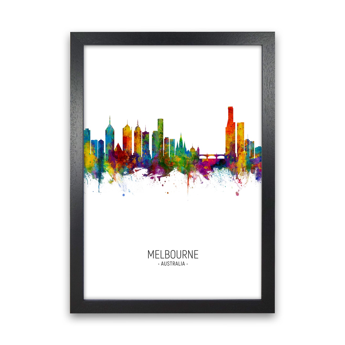 Melbourne Australia Skyline Portrait Art Print by Michael Tompsett Black Grain