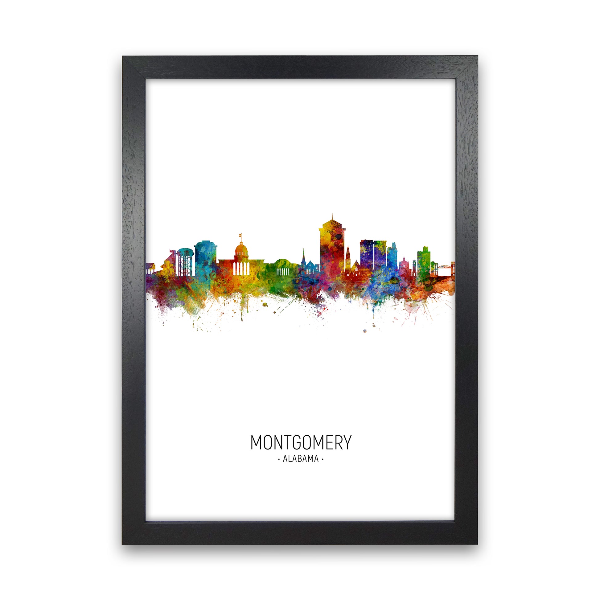 Montgomery Alabama Skyline Portrait Art Print by Michael Tompsett Black Grain
